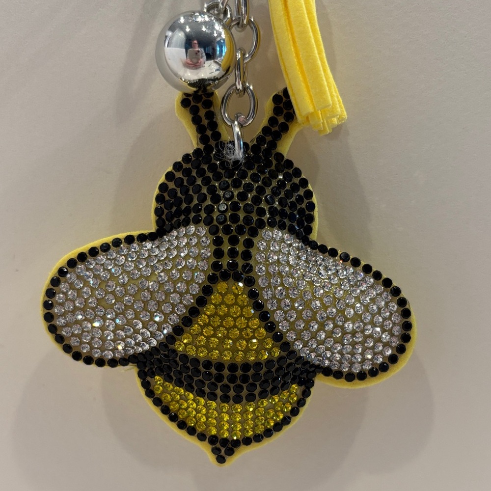 Puffy Rhinestone Bumble Bee Keychain Bag Charm NEW